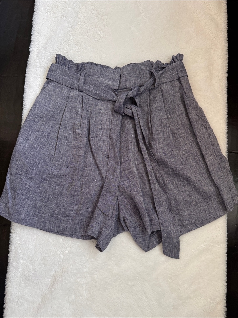High-Waist Paperbag Linen-Blend Shorts - Size 6
